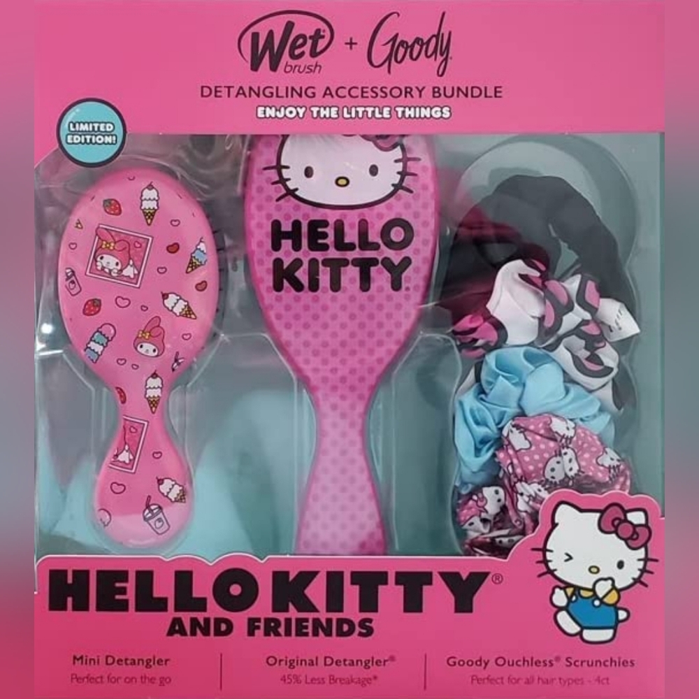 New Hello Kitty & Friends Wet Brush & Ouchless Scrunchies Hair Set
